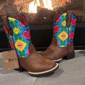 Twister Toddler's Abigale Tie Dye Heart Western Boot, TPR Outsole, side zipper